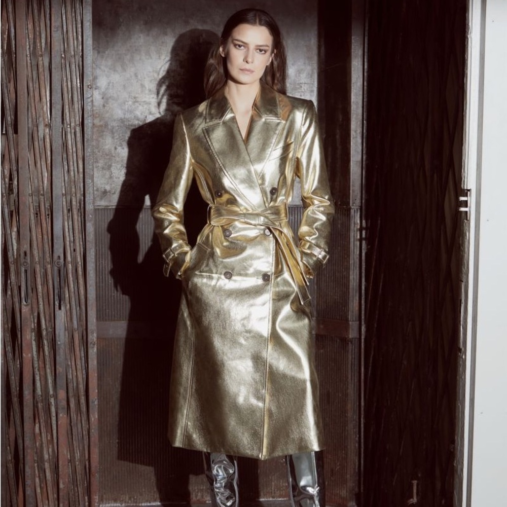 NWT LBV Metallic Gold Trench Coat